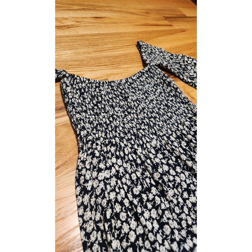 Billabong Night Fox Dress XS Black Floral Smocked Off Shoulder Mini Cottagecore - Picture 3 of 11